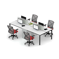 Bureau de travail modulaire contemporain 4 places en bois et aluminium avec tiroirs utilitaires - Poste de travail commercial pour salle de conférence |
