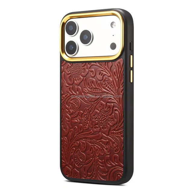 Luxury Good Quality 3D Embossed Leather Mobile Phone Case for New iPhone 18 Pro Max 17 16 15 Shockproof Cover Magnetic Charging