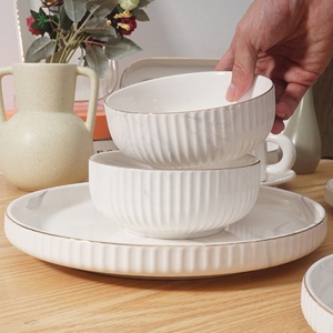 Luxurious High-End Ceramic Tableware Set Modern <b>Marble</b> Pattern Gold-Embossed Plate and Bowl for Gift Giving - Product Image 3