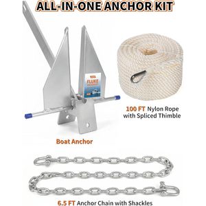 Kit de ancla Ouleme Fluke de 10 lb con cadena y cuerda para pontón, bote inflable y barco de pesca - Product Image 3