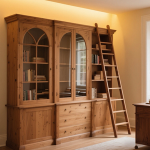 Libreria e Cantinetta in Rovere Massiccio Stile Retrò Francese di Lusso Personalizzata con Elementi Espositivi Origine Cina - Product Image 2