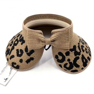 Custom Visor Leopard Print Wide Brim Straw Summer Topless Bow Roll up Foldable Sun <b>Hat</b> Promotion Gift - Product Image 4