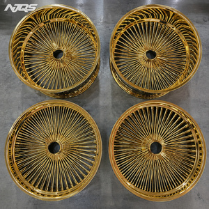 NJQS 인기 프론트 26x9 리어 26x10 스태거드 골드 노크오프 스타일 26인치 올 와이어 휠 - Product Image 4