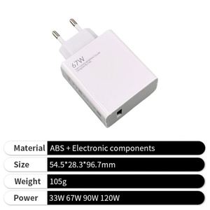2026 Charger 67W European <b>Plug</b> Fast Charging Portable White Compact Charger for Wholesale - Product Image 5