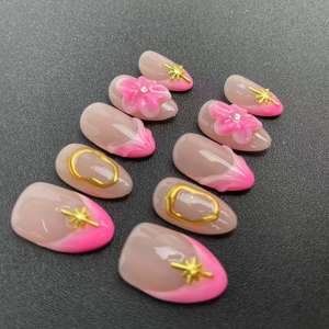 Ongles courts en forme d'amande faits à la main de haute qualité dentelle sculptée français réutilisable sur les ongles vente en gros - Product Image 2