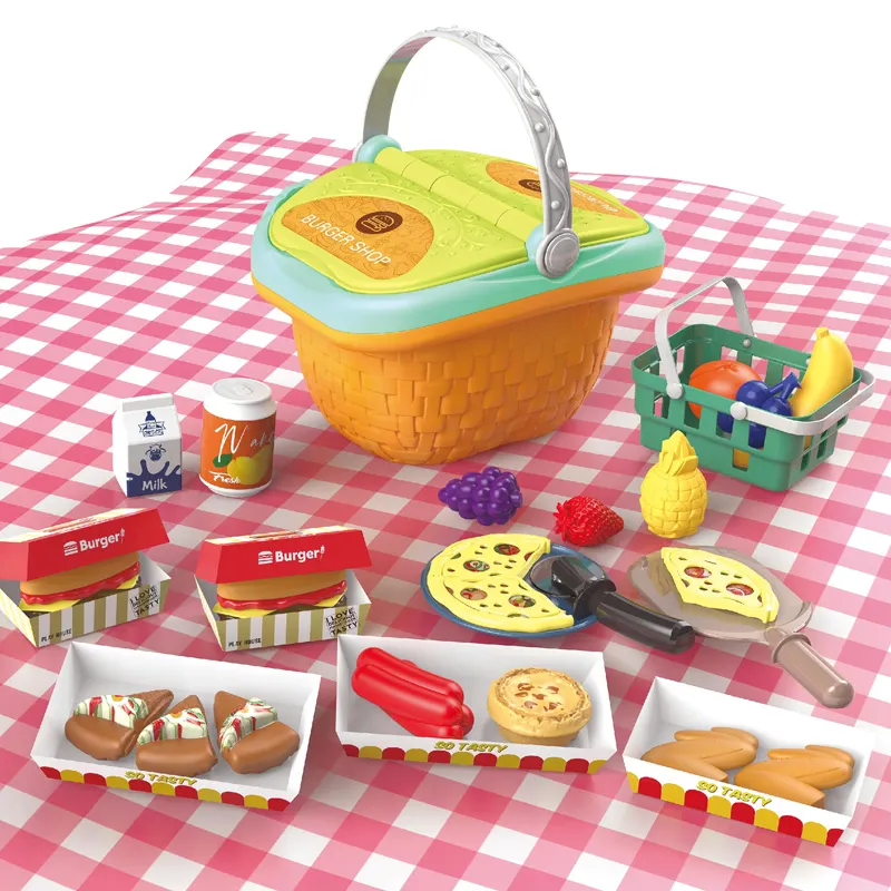 Low Price Good Quality Picnic Games Picnic Basket Kids Wholesale Kitchen Toys Pretend Play Children Toy