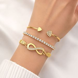 Multilayer Infinity Heart <b>Bracelet</b> 3Pcs/Set Full <b>Crystal</b> Peach Heart Open Charm Bangle Unisex Trendy Gift - Product Image 2