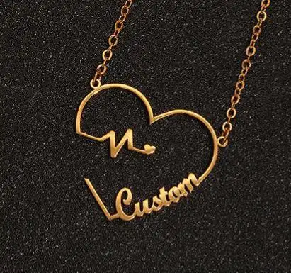 Fashion Custom Vergulde Naam Rvs Kettingen Gepersonaliseerde Woord Sieraden Ketting Paar Hart Ketting Voor Vrouwen Geschenken