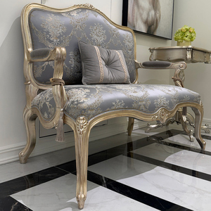Canapé deux places Rococo en feuille d'argent, damassé gris, sculpté à la main, style français, mobilier de salon classique de luxe - Product Image 2