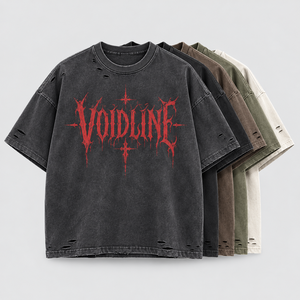T-Shirt <span class=keywords><strong>Uomo</strong></span> Oversize in Cotone Pesante con Grafica <span class=keywords><strong>Gotica</strong></span> Effetto Usurato, Vestibilità Boxy Strappata, Stile Streetwear Urbano - Product Image 1
