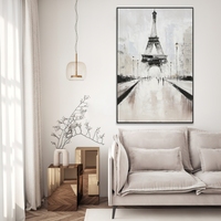 Peinture à l'huile moderne abstraite texturée, paysage de rue de Paris, Tour Eiffel, noir, blanc, gris, pour la décoration murale de la maison, du bureau, de l'hôtel