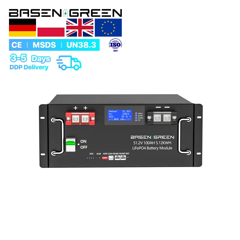 بطارية BaseGreen 48V Lifepo4 للبيع من سوق الاتحاد الأوروبي بطارية طاقة شمسية بقدرة 6 10 15 كيلو وات/ساعة حزمة بطارية تخزين الطاقة بقدرة 48 فولت 200 أمبير/ساعة