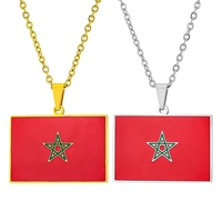 Colliers à chaîne en acier inoxydable émaillé pour carte du Maroc Collier à pendentif en émail plaqué or 18 carats pour drapeau national marocain