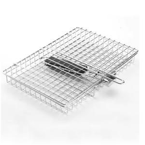 Cestello per Grigliare Carne e Verdure con Manico Pieghevole, Griglia in Rete Metallica per <span class=keywords><strong>Barbecue</strong></span>, Utensili BBQ in Acciaio Inox per Esterni - Product Image 4