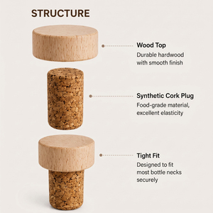 Tapón de Corcho Sintético con Base Redonda de Madera WeWood de Vietnam, Tapón de Madera Lisa para Botellas de Vino, Licores y Bebidas Espirituosas - Product Image 3