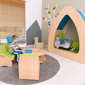 Moetry Cozy Wooden Kids Reading Nook Hut avec sièges moelleux, mobilier de bibliothèque moderne et écologique pour école maternelle et école primaire pour enfants - Product Image 1