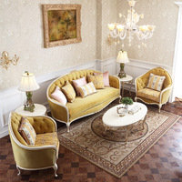 Meubles de luxe de style royal pour le salon, ensemble de canapés en velours, canapé 3 places en bois avec housse en tissu