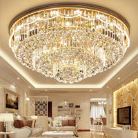 Lustre en cristal K9 de luxe sur mesure, grand modèle, moderne, doré, rond, à LED, pour salon, hôtel, avec télécommande