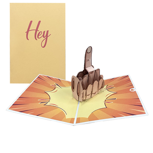 การ์ดอวยพรนิ้วกลางสำหรับ<span class=keywords><strong>เพื่อน</strong></span>ดีไซน์ใหม่การ์ดรูปทรงสี่เหลี่ยมผืนผ้าสีเหลือง3D ตลกป๊อปอัพดีไซน์มาใหม่ - Product Image 2