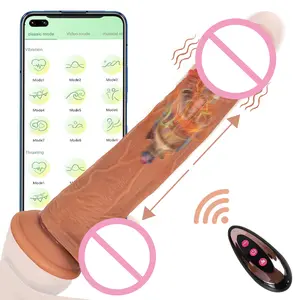 Dildo realistis teleskopik aplikasi pengendali jarak jauh vibrator Dildo pemanasan besar Penis tali untuk wanita Dildo thru untuk wanita