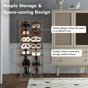 Durable 7-Tier Wooden Vertical <b>Shoe</b> <b>Rack</b> Multi-functional Front Door <b>Storage</b> <b>Shoe</b> Cabinet for Living Room Use Adjustable Spaces - Product Image 3