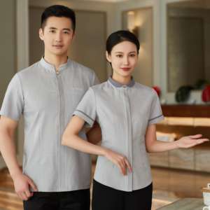 Haute qualité col rond restauration rapide Restaurant serveur uniformes Logo personnalisé boîte de nuit serveur et <span class=keywords><strong>serveuse</strong></span> <span class=keywords><strong>tenue</strong></span> - Product Image 2