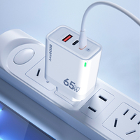 Charger Dinding USB-C PD 65W Laris Manis, Adaptor Universal Lengkap dengan 3 Port USB, Input 9V/2A, Material Gan