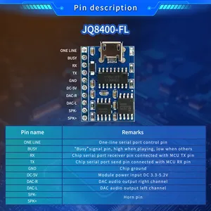 JQ8400-FL-4M USB Downloadable MP3 Voice Player Module With 3W Amplifier One-Line Serial/TTL Control 4M