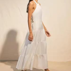 Vestido Blanco de Verano de Alta Calidad a Precio Bajo, 100% Algodón, Sin Mangas, Espalda Descubierta, Vestido Largo de Noche para Mujer - Product Image 4