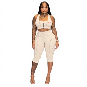 Wholesale Trending Custom Women 2 Piece Activewear Set Crop Top High Waist <b>Capri</b> <b>Leggings</b> Gym Workout Yoga Fitness Sports - Product Image 1
