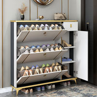 Meuble à Chaussures Nordique Moderne en Bois de Luxe, Organisateur de Rangement Gain de Place pour Entrée, Meuble Fin à Abattants