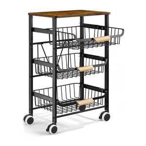 Oniya-Carro de almacenamiento enrollable para cocina, cesta de malla de 4 niveles, con tablero de madera para frutas y verduras - Product Image 1