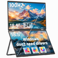 Moniteur portable double 18,5 pouces 100 Hz FHD 1080P, grand angle de vue, moniteur double pliable, prend en charge l'extension, le mode de copie