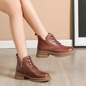 Bottines en cuir véritable de vachette grande taille, confortables et tendance, à lacets et semelle épaisse, pour printemps/automne - Product Image 4