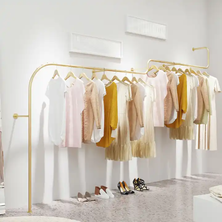 Wall Mounted Gold Clothing Display Rack 