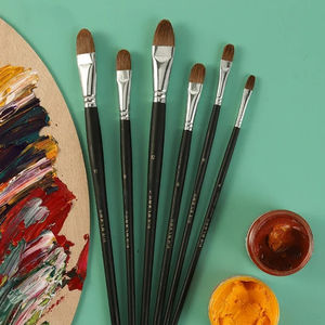 Lot de 6 pinceaux en poils de belette, forme <span class=keywords><strong>noisette</strong></span>, manche long en bouleau, poils en acrylique noir, fournitures de peinture à l'huile, matériel artistique - Product Image 6