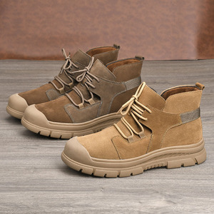 Martin Boot Ankle Height <b>Round</b> <b>Toe</b> Flat <b>Heel</b> Cushioned Lace Up Solid Color Work Boot Men Women Fashion Style - Product Image 2