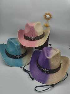 Sombrero Mexican Roll up Wide Brim Cowboy Crochet Straw <b>Hat</b> <b>Summer</b> Beach Spray Paint Cowboy Western <b>Hat</b> - Product Image 3