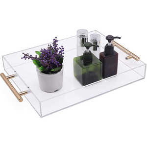 Bandejas acrílicas transparentes personalizadas, bandejas decorativas com cabo de ouro - Product Image 5