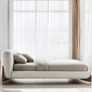 Mobilier de Chambre Moderne en Bois Massif de Noyer, Lit King Size Softbay Capitonnage Tissu Blanc Italien, Ensemble Modulaire Réfrigérant et Rotatif <span class=keywords><strong>Queen</strong></span> - Product Image 4