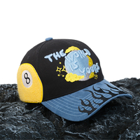Gorra de Béisbol de Malla con Visera Curva, Estilo Casual Urbano, 5 Paneles, Logotipo Personalizado, Patrón de Billar, Bordado de Llamas, Cierre de Hebilla