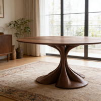 Table à manger ovale moderne Wabi-Sabi avec plateau en placage de bois et base sculpturale en fibre de verre pour les salles à manger contemporaines