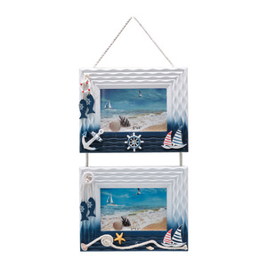 กรอบรูปติดผนังสามช่องสไตล์เมดิเตอร์เรเนียน สีขาว ทำจากไม้ ตกแต่งบ้าน รูปทรงสี่เหลี่ยมผืนผ้า งานแฮนด์เมด - Product Image 4