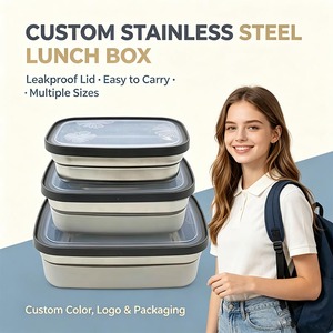 Kind Square Stainless Steel <b>Lunch</b> <b>Box</b> 300ml Plastic Lid Leak Proof Single Tier Large Capacity for School Office Travel - Product Image 1