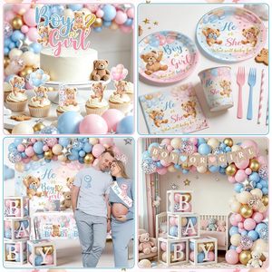 Decoraciones para Revelación de Género con Arco de Globos Rosa y Azul, Cajas para Bebé, Vajilla, Adornos para Pastel, Mantel y Fondo - Product Image 6