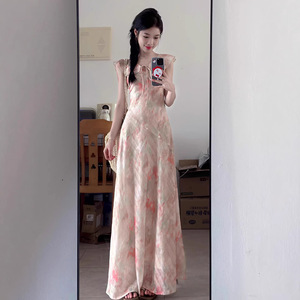 Robe longue décontractée pour femme, style coréen, imprimé floral, col en V, taille empire, pour le quotidien, été 2026 - Product Image 2