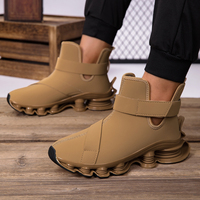 Chaussures de course sportives montantes pour hommes, résistantes aux chocs, avec empeigne en cuir synthétique, semelle intermédiaire en TPU et semelle extérieure en caoutchouc, fermeture auto-agrippante
