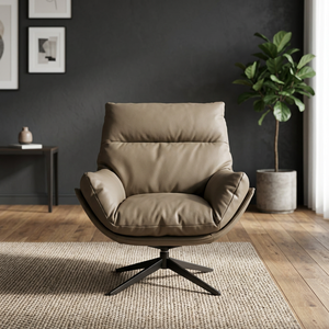 Sillón de Cuero Moderno, Respaldo Sólido, Relleno de Espuma Suave, Muebles para Sala de Estar, Estilo Contemporáneo - Product Image 2