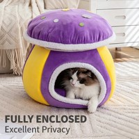 Coussin pour animaux de compagnie en forme de champignon, chaud et douillet pour l'hiver, détachable et lavable, pour petits chiens et chats