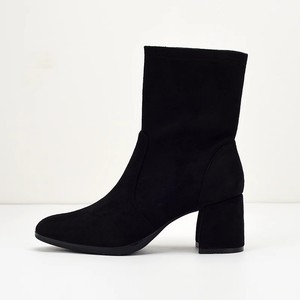 Comércio Exterior <span class=keywords><strong>Original</strong></span> Camurça Preta Cabeça Salto Grosso Sola Alta All-match Leg-fixing Finas Meias Elásticas Botas Curtas Mulheres - Product Image 2